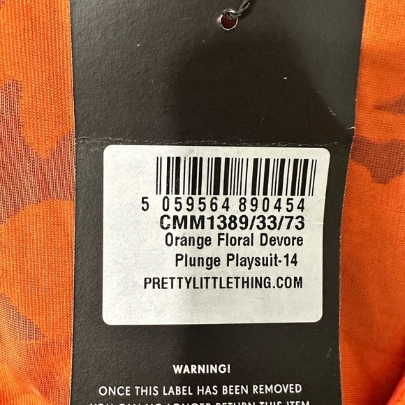NEW PrettyLittleThing Orange Floral Devore Plunge Romper-Size 10 - Picture 7 of 9
